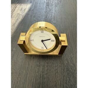 Tiffany & Co Brass Desk Clock Swiss Quartz Working Roman Numerals
